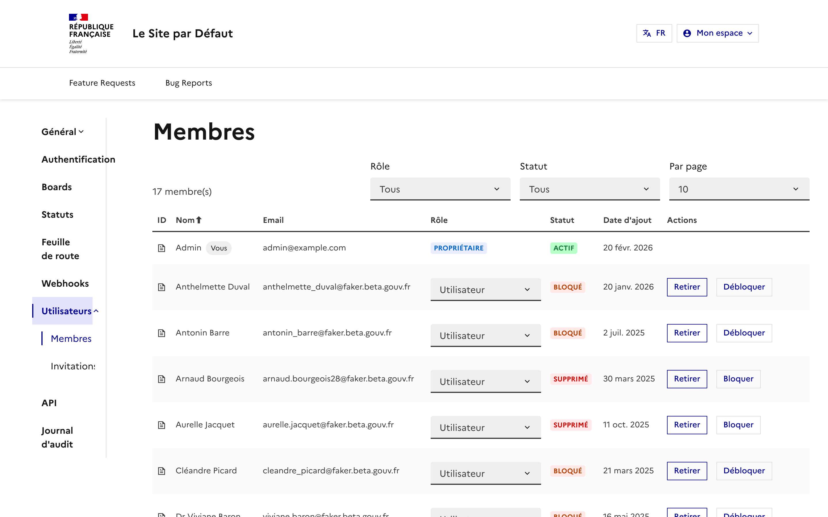 Gestion des membres