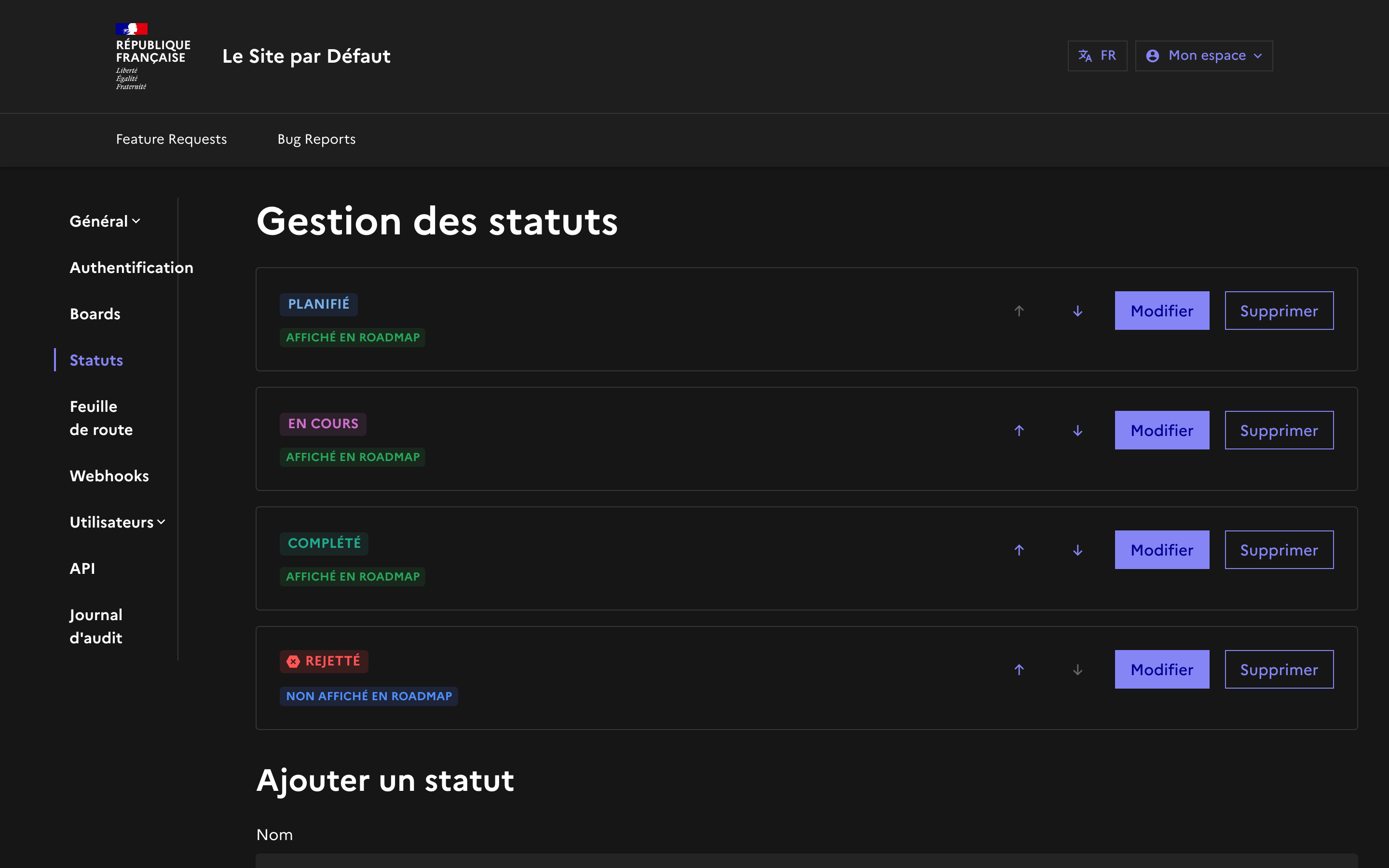 Gestion des statuts