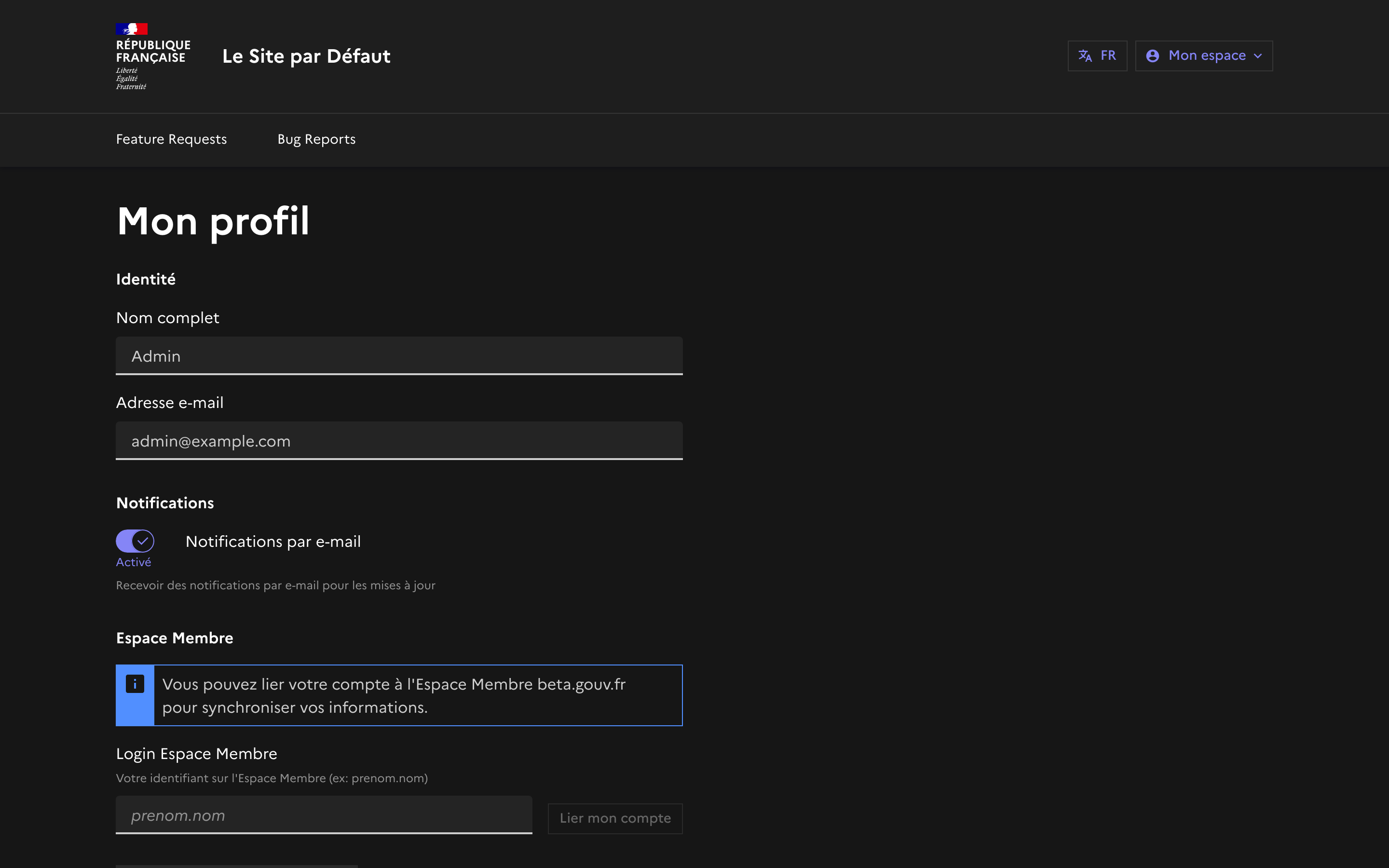 Page de profil